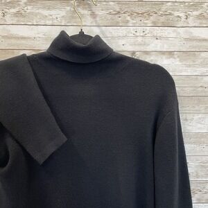 Vtg 90s L.L. Bean Travelers Womens L Turtleneck Sweater Black 100% Merino Wool